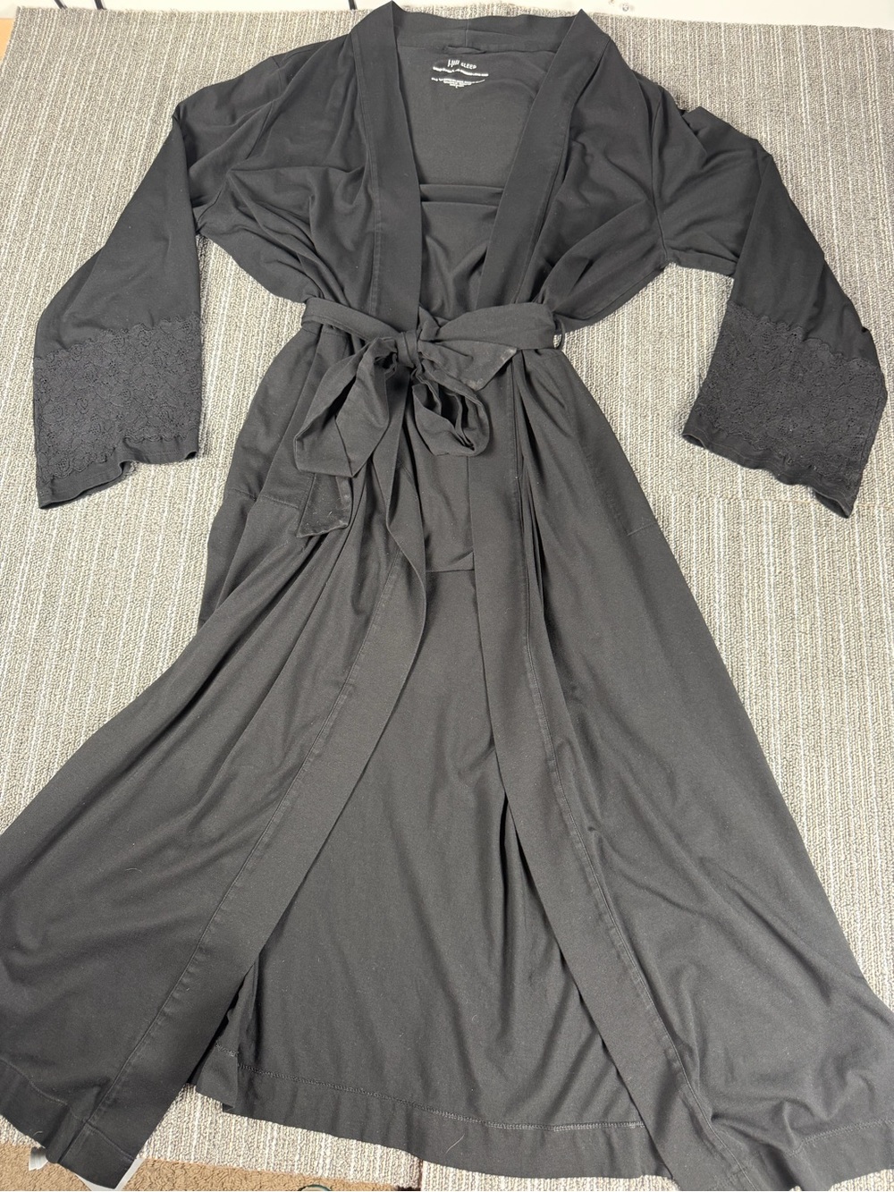 J Jill Robe Women Size Medium Black Sleep Dream Supima Cotton Lace Lounge Belted
